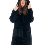 Montone cappotto 94 centimetri nero black donna 52 spacchi laterali cappuccio bottoni