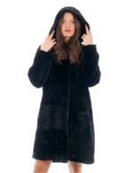 Montone cappotto 94 centimetri nero black donna 52 spacchi laterali cappuccio bottoni