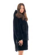 Lammfell Mantel 94cm Schwarz Schwarz Damen 56 Seitenschlitze Kapuze Knöpfe – Bild 3