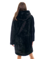 Lammfell Mantel 94cm Schwarz Schwarz Damen 56 Seitenschlitze Kapuze Knöpfe – Bild 6