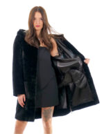 Lammfell Mantel 94cm Schwarz Schwarz Frauen 52 Seitenschlitze Kapuze Knöpfe – Bild 7