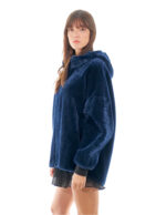 Montone cappotto 74 centimetri blu reversibile pelle 54 cappuccio chiusura zip donna