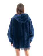 Montone cappotto 74 centimetri blu reversibile pelle 52 cappuccio chiusura zip donna