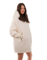 Cappotto bianco 46 lana e piumino donna chiusura zip manicotti lana staccabili con cerniera