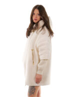 Cappotto bianco 46 lana e piumino donna chiusura zip manicotti lana staccabili con cerniera