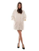 Cappotto bianco 46 lana e piumino donna chiusura zip manicotti lana staccabili con cerniera
