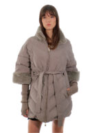 Cappotto piumino mezza manica grigio 52 con manicotti in lana in tessuto tecnico esterno pelliccia rex