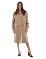Cashmere and wool coat 54 beige 110cm long long sleeve with black ribbons to tighten sleeve - Image 5