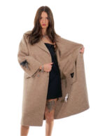 Cashmere and wool coat 46 beige 110cm long long sleeve with black ribbons to tighten sleeve - Image 7