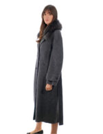 Cappotto cashmere e lana 46 antracite collo pelliccia volpe sciallato e cintura cappotto 120 centimetri