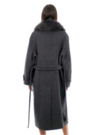 Cappotto cashmere e lana 48 antracite collo pelliccia volpe sciallato e cintura cappotto 120 centimetri