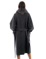 Cappotto cashmere e lana grigio antracite 50 collo e tasche con pelliccia di volpe staccabile lungo 116 centimetri