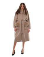 Cappotto cashmere e lana beige 52 collo e tasche con pelliccia di volpe staccabile lungo 116 centimetri