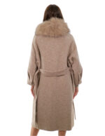 Cappotto cashmere e lana beige 52 collo e tasche con pelliccia di volpe staccabile lungo 116 centimetri
