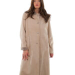 Cappotto 114 centimetri montone tortora beige 48 manica lunga reversibile chiusura bottoni