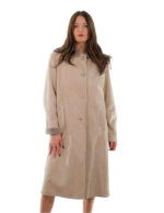 Cappotto 114 centimetri montone tortora beige 52 manica lunga reversibile chiusura bottoni