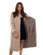 Cappotto 114 centimetri montone tortora beige 52 manica lunga reversibile chiusura bottoni