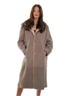 Cappotto 114 centimetri montone tortora beige 48 manica lunga reversibile chiusura bottoni