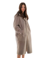 Cappotto 114 centimetri montone tortora beige 52 manica lunga reversibile chiusura bottoni