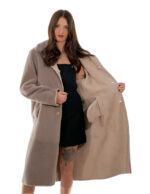 Cappotto 114 centimetri montone tortora beige 52 manica lunga reversibile chiusura bottoni