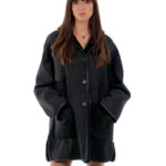 Cappotto 82 centimetri 48 montone nero collo sciallato pelliccia manica lunga tasche boccale