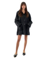 Coat 82cm 52 Black Sheepskin Shawl Collar Fur Long Sleeve Mug Pockets - Image 4