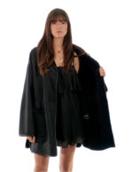 Coat 82cm 52 Black Sheepskin Shawl Collar Fur Long Sleeve Mug Pockets - Image 6