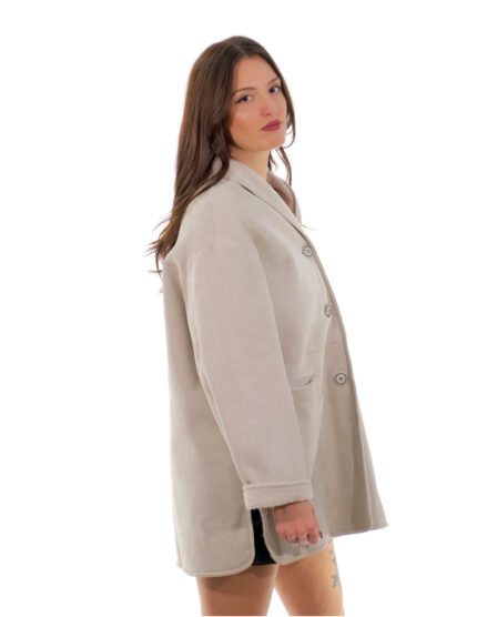 Cappotto 82 centimetri 46 montone perla collo sciallato pelliccia manica lunga reversibile completamente