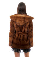 Horizontale Nerzjacke Kapuze 42 gold Möglichkeit von Schalkragen langärmeliger Gürtel – Bild 5