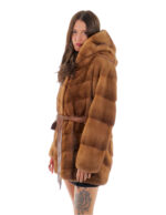 Cappotto 82cm gold oro 48 visone orizzontale cappuccio bottone collo manica lunga tasca esterna