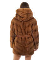 Coat 82cm gold gold 56 horizontal mink hood button collar long sleeve external pocket - Image 5