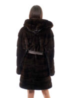 Cappotto cappuccio bottone collo 94cm mogano 56 visone orizzontale manica lunga tasca esterna