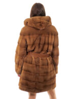 Cappotto cappuccio bottone collo 94cm oro gold 50 visone orizzontale manica lunga tasca esterna