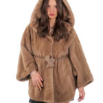Nerz Cape 48-56 Pastell Poncho Vollleder Kurzarm Innengürtel Leder Knopfkragen