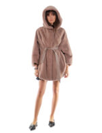 Nerz Cape 48-56 taupe Poncho Vollleder kurzärmeliger Innengürtel Leder Knopfkragen – Bild 4