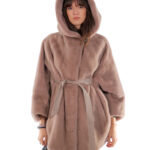 Mantella visone 48-56 poncho tortora pelle intera manica corta cintura interna pelle bottone collo