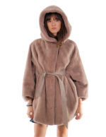 Nerz Cape 48-56 taupe Poncho Vollleder kurzärmeliger Innengürtel Leder Knopfkragen
