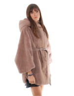 Nerz Cape 48-56 taupe Poncho Vollleder kurzärmeliger Innengürtel Leder Knopfkragen – Bild 2