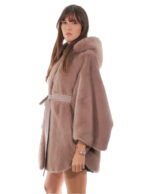 Nerz Cape 48-56 taupe Poncho Vollleder kurzärmeliger Innengürtel Leder Knopfkragen – Bild 3