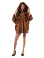 Mink cape 48-56 poncho gold gold full leather short sleeve inner belt leather button collar - Image 4