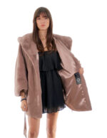 Nerz Cape 48-56 taupe Poncho Vollleder kurzärmeliger Innengürtel Leder Knopfkragen – Bild 6