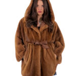 Nerz Cape 48-56 Poncho gold gold Vollleder kurzärmeliger Innengürtel Leder Knopfkragen