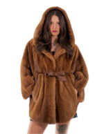Mink cape 48-56 poncho gold gold full leather short sleeve inner belt leather button collar