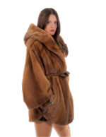 Mink cape 48-56 poncho gold gold full leather short sleeve inner belt leather button collar - Image 2