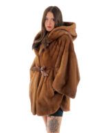 Mink cape 48-56 poncho gold gold full leather short sleeve inner belt leather button collar - Image 3