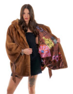 Mink cape 48-56 poncho gold gold full leather short sleeve inner belt leather button collar - Image 6