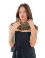 Accessorio fascia in eco pelliccia di volpe marrone paraorecchie e scaldacollo con elastico alta 14cm