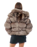 Giacca volpe lunga 66 cm 44 pelliccia color argentata grigio second life con cappuccio chiusura ganci