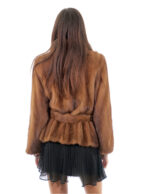 Giacca pelle intera trasporto visone 44 demi chiaro second life con cintura collo pistagna manica lunga