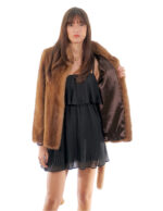 Giacca pelle intera trasporto visone 44 demi chiaro second life con cintura collo pistagna manica lunga